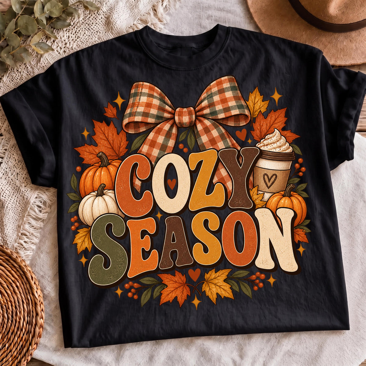 Autumn coffee plaid bow design, mockup 3