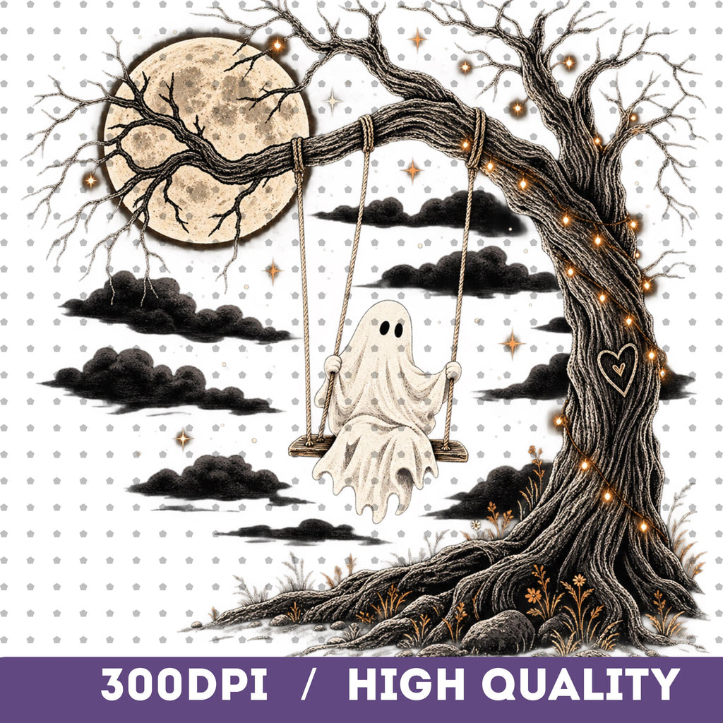 Little ghost swing moon PNG, mockup 2