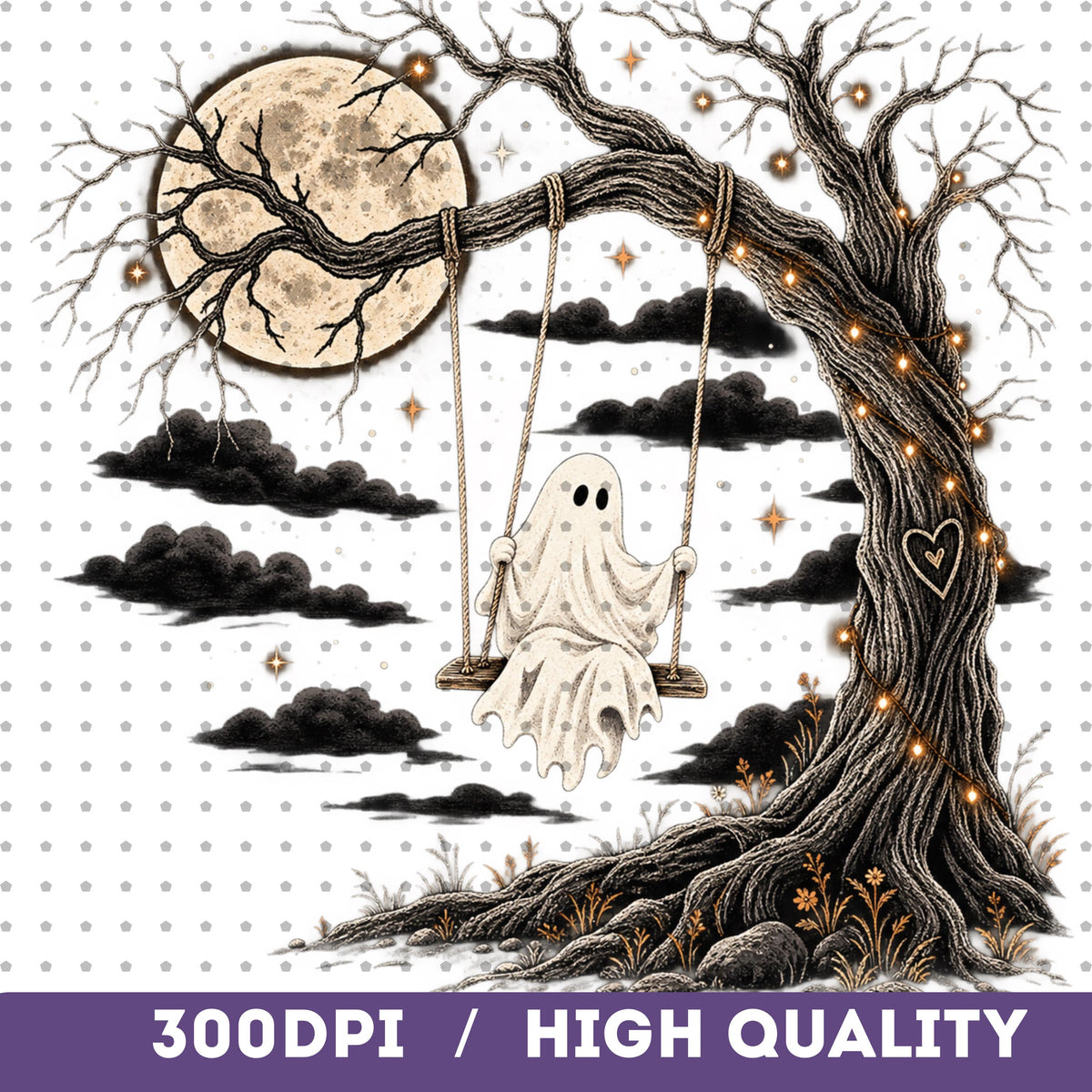 Little ghost swing moon PNG, mockup 2