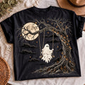 Ghost on swing PNG full moon old tree Halloween shirt mockup