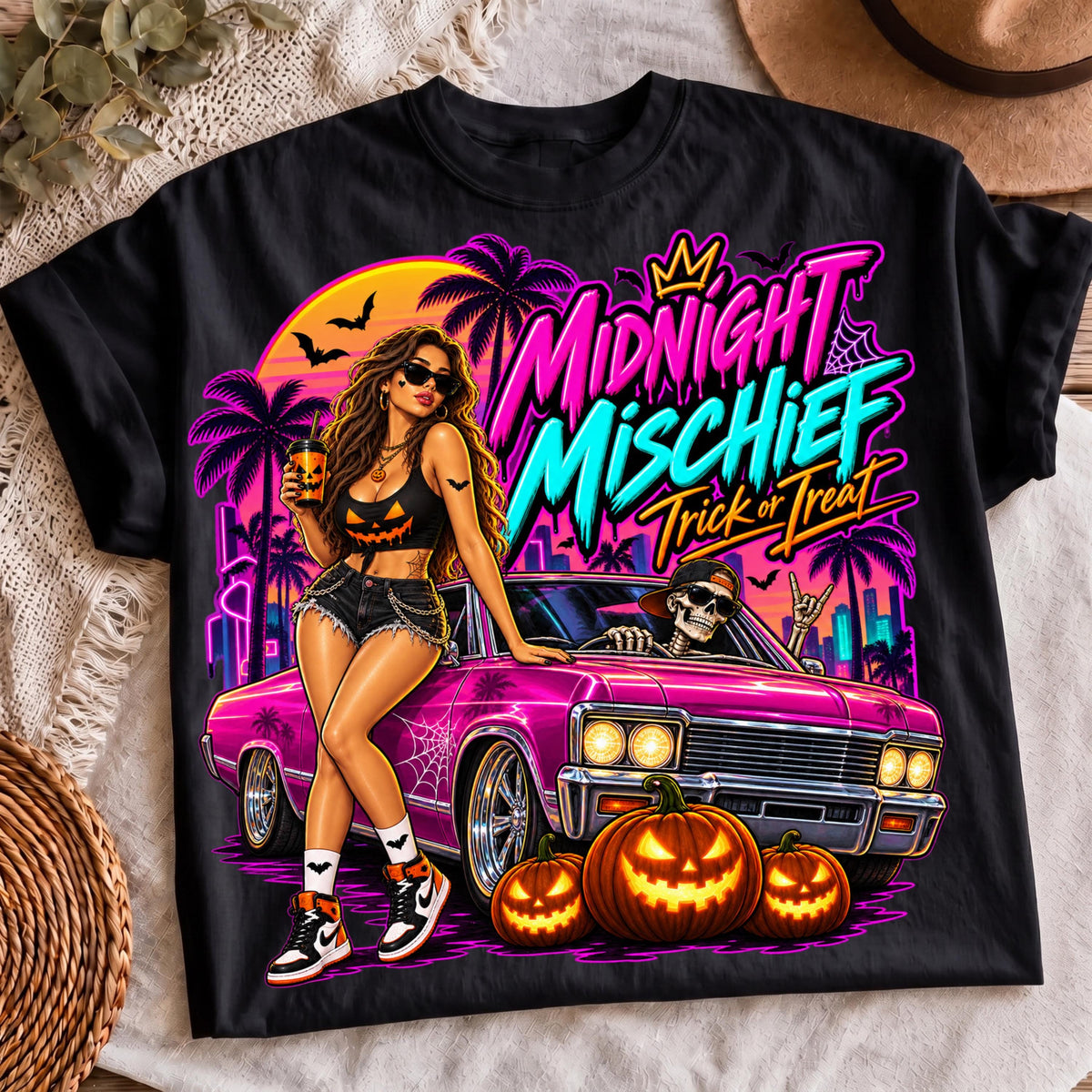 Neon pink car skeleton driver PNG, mockup 2