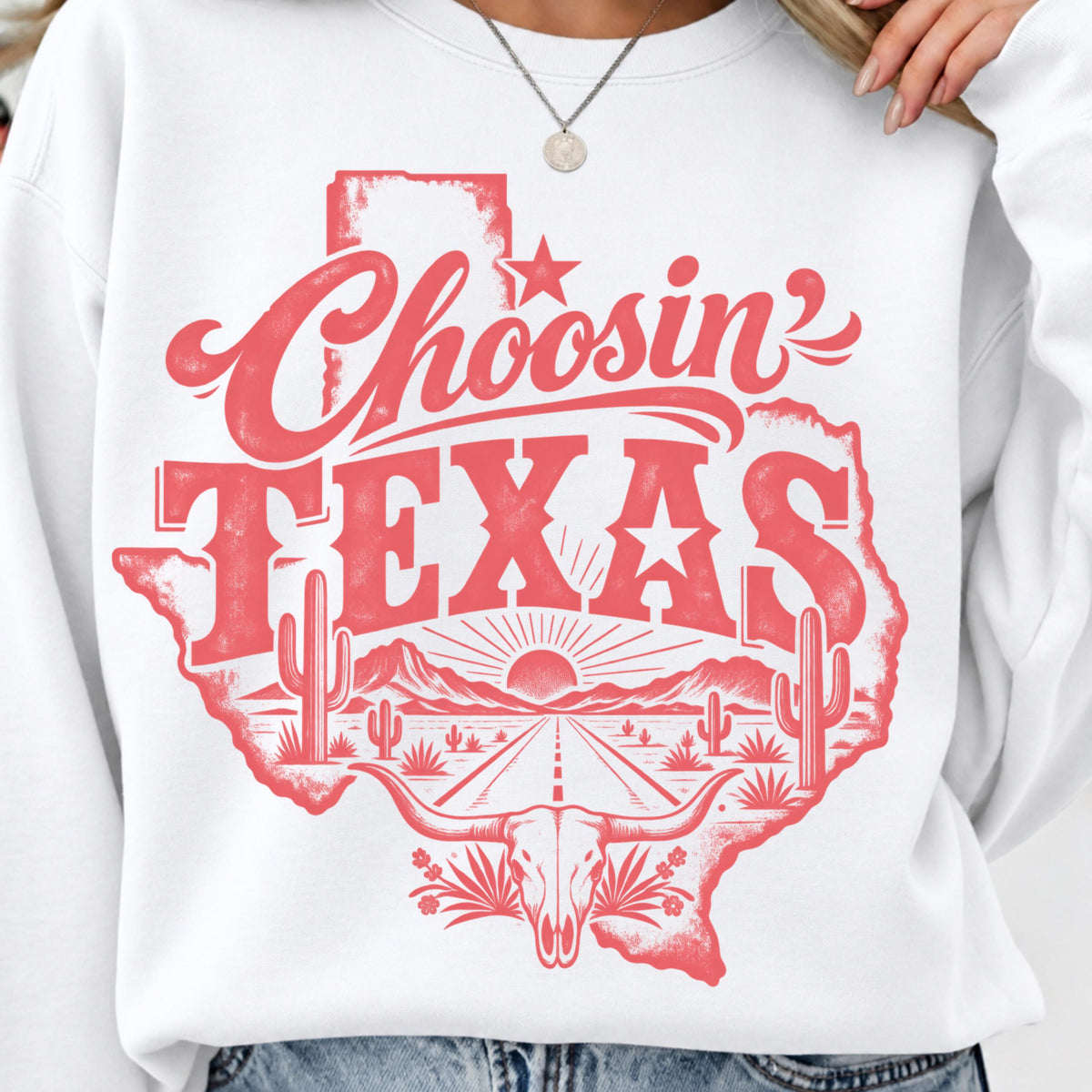 Choosin Texas PNG retro western desert longhorn shirt mockup