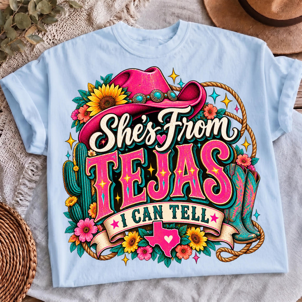 Pink cowgirl Tejas shirt, mockup 5