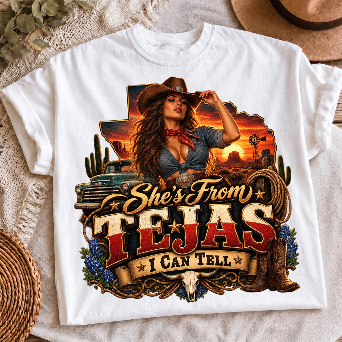 Western cowgirl Tejas PNG, mockup 2
