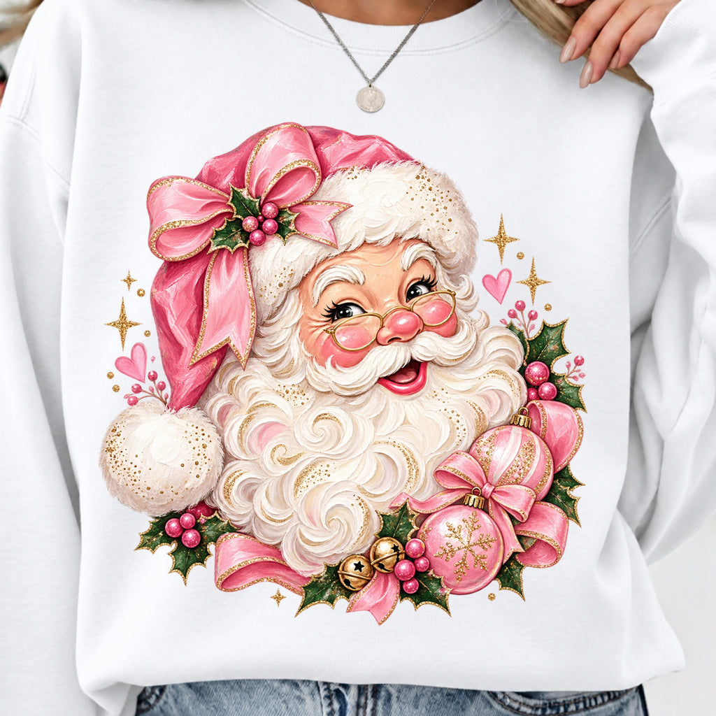 Pink Santa PNG coquette Christmas Santa face shirt mockup