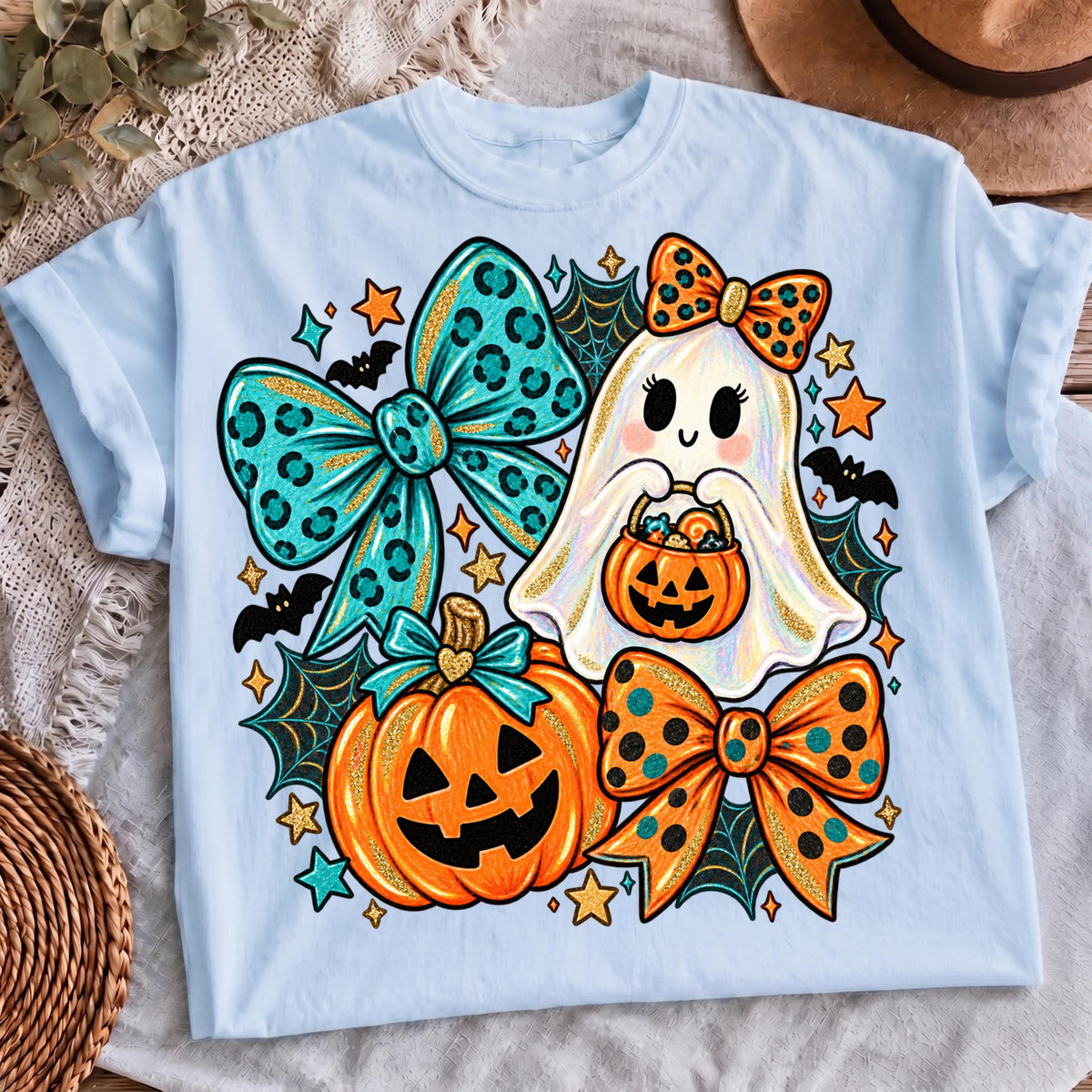 Cute ghost bow Halloween shirt, mockup 4