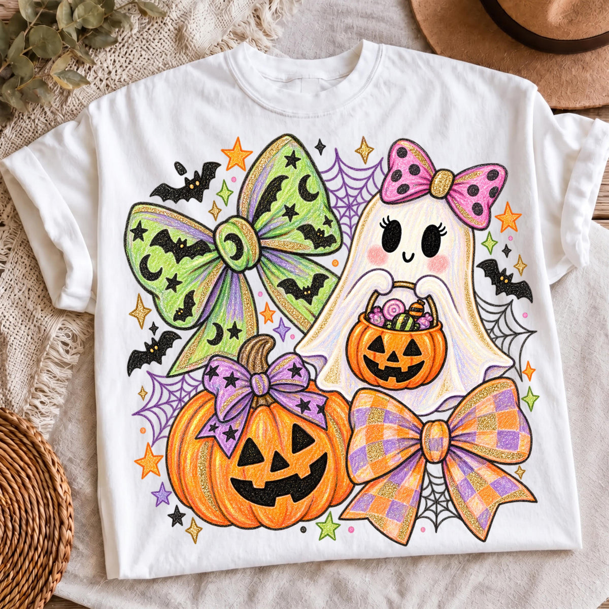 Ghost with candy bucket PNG, mockup 2