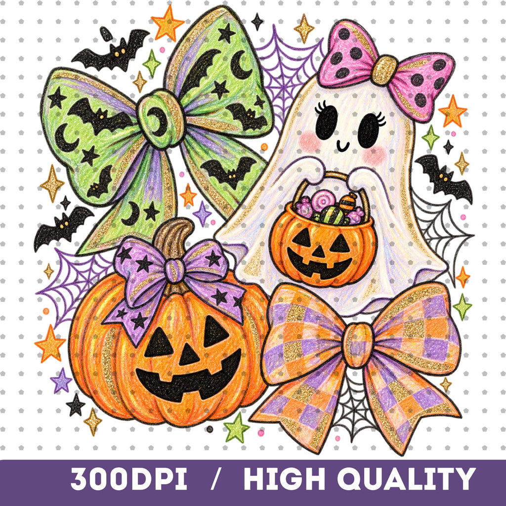 Cute ghost pumpkin bow design, mockup 5