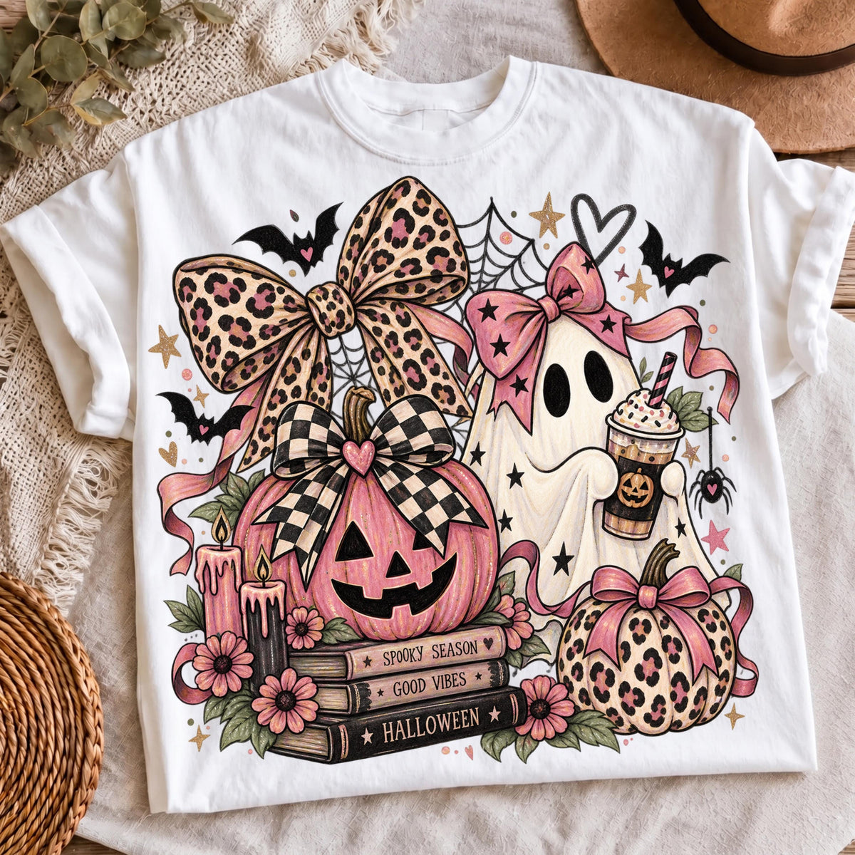 Coquette pink ghost pumpkin PNG, mockup 2