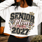 Senior Mom 2027 varsity pink bow PNG design mockup