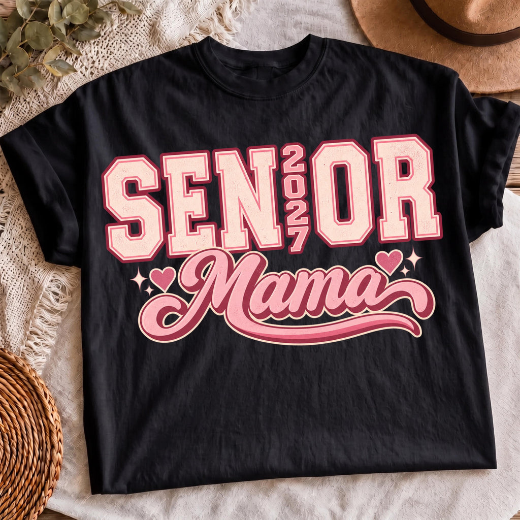 Class of 2027 mom graduation PNG on t-shirt mockup