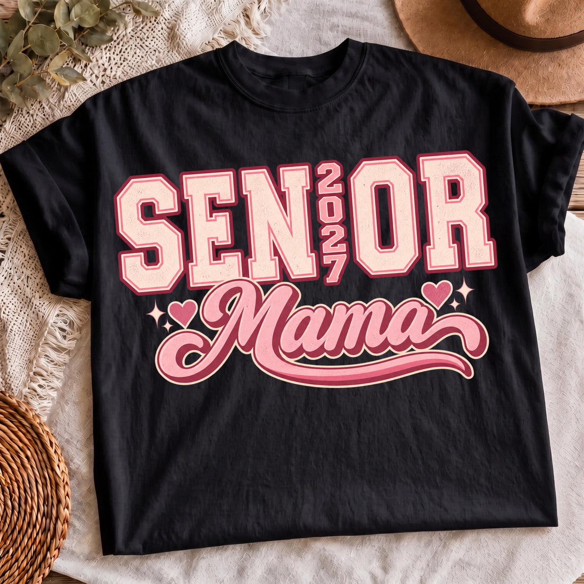 Class of 2027 mom graduation PNG on t-shirt mockup