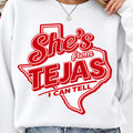 She's From Tejas I Can Tell PNG red Texas shirt design mockup