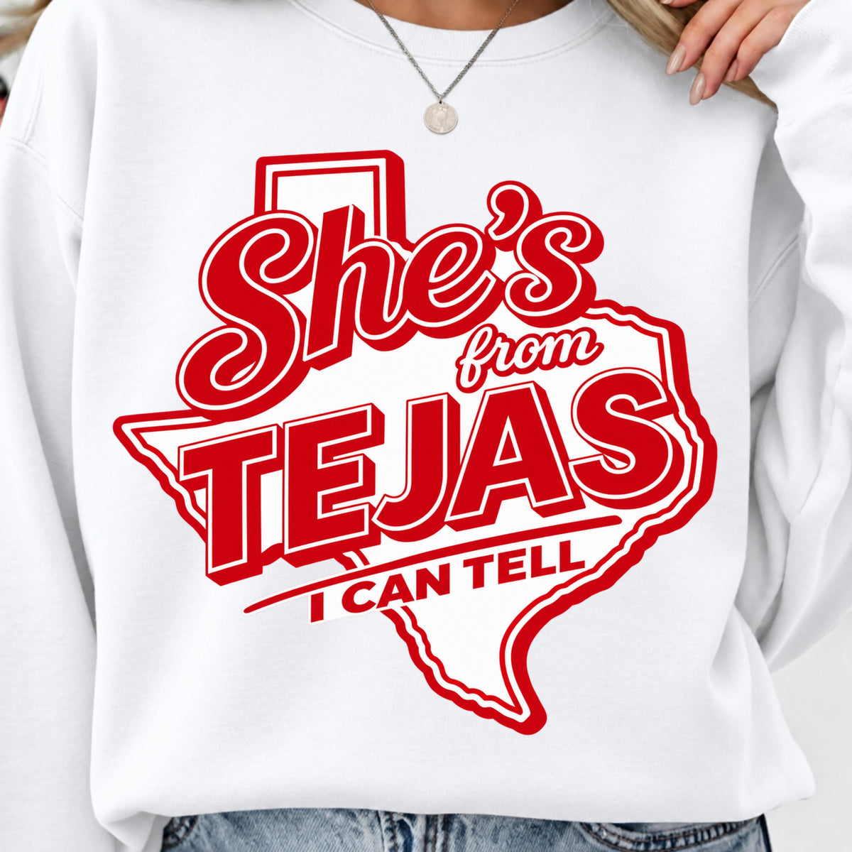 She's From Tejas I Can Tell PNG red Texas shirt design mockup