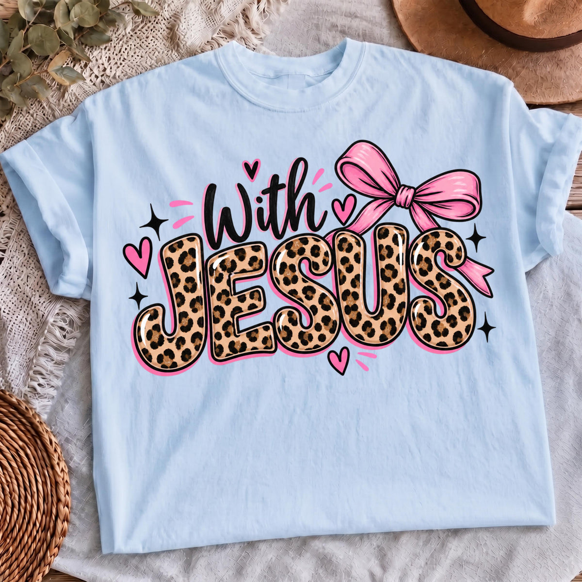 With Jesus leopard faith shirt, mockup 5