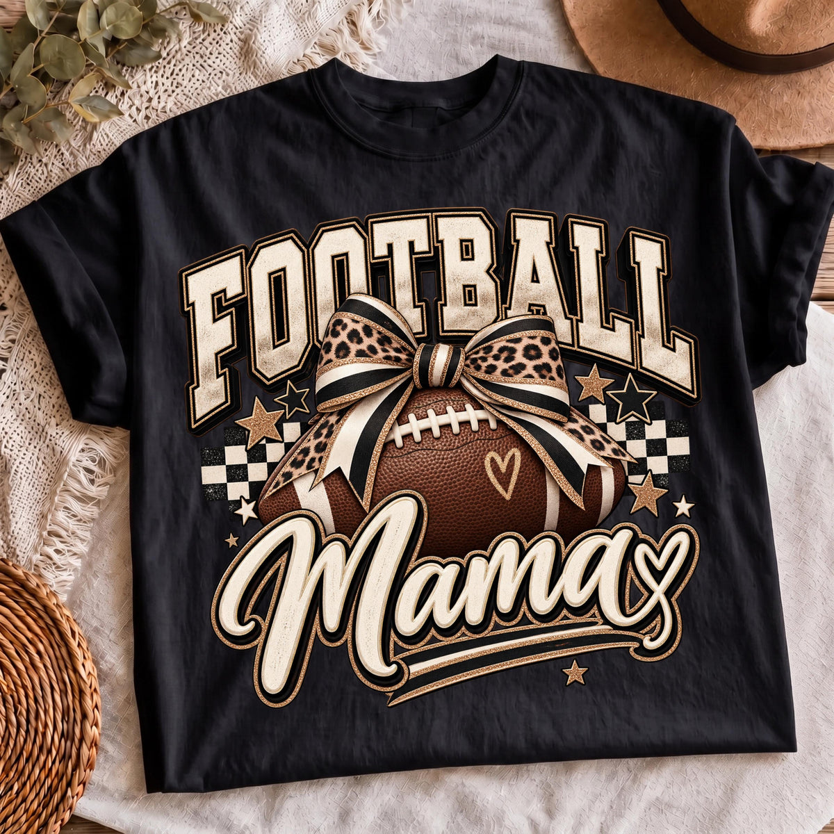 Football mom leopard bow checkered PNG, mockup 3