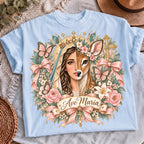 Religious shirt design Ave Maria on purple shirt mockup