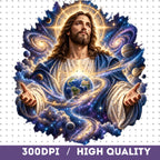 Christian space Jesus Christ shirt design on light blue t-shirt mockup