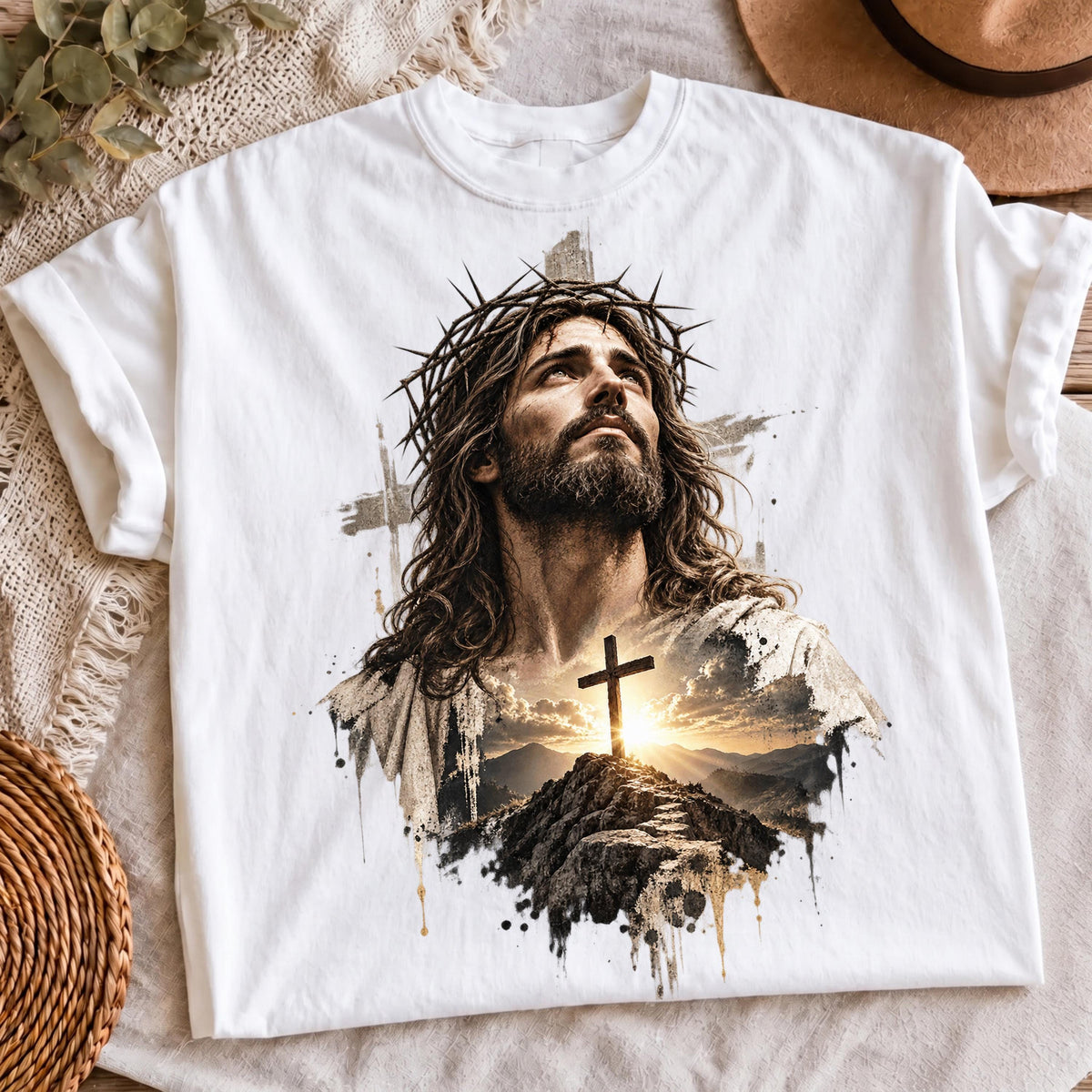 Jesus Christ faith shirt design on white t-shirt mockup
