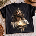 Religious cross sublimation PNG on black shirt mockup