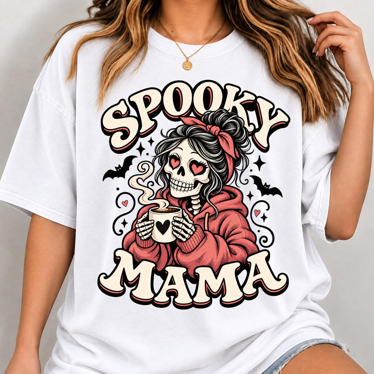 Spooky Mama skeleton coffee Halloween PNG design mockup