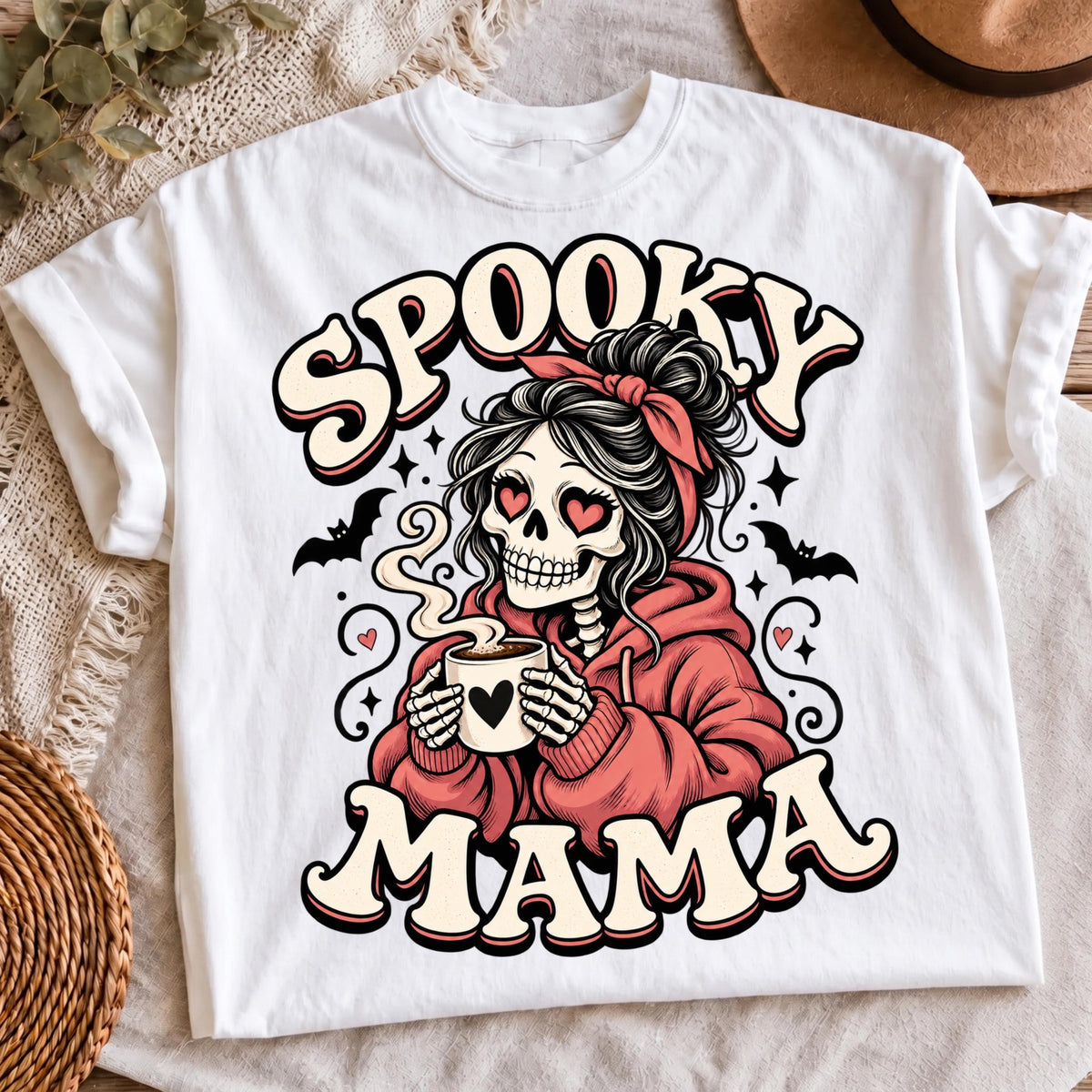Spooky Mama retro Halloween PNG on t-shirt mockup