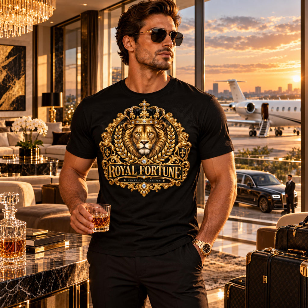 Black and gold royal lion statement tee PNG, mockup 2