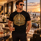 Black and gold royal lion statement tee PNG, mockup 2