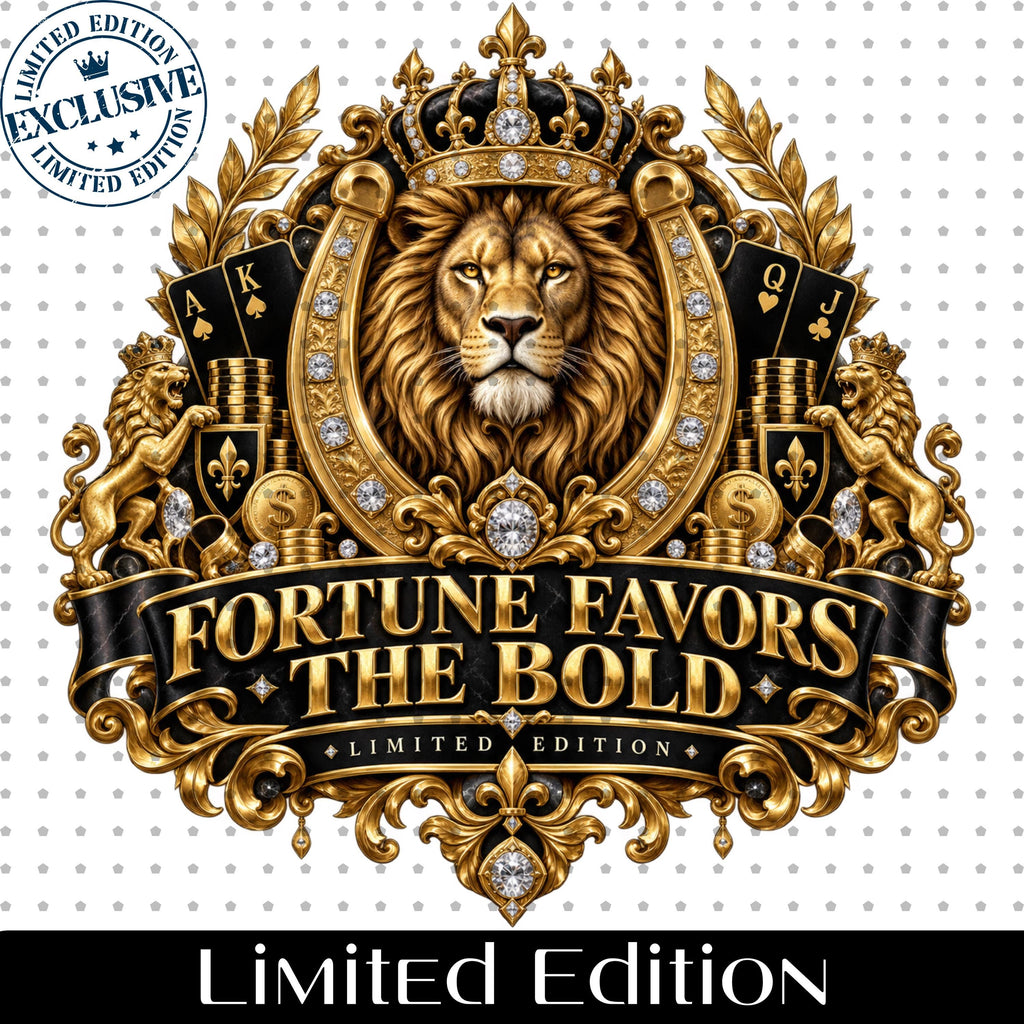 Fortune Favors the Bold lion PNG luxury gold shirt design mockup