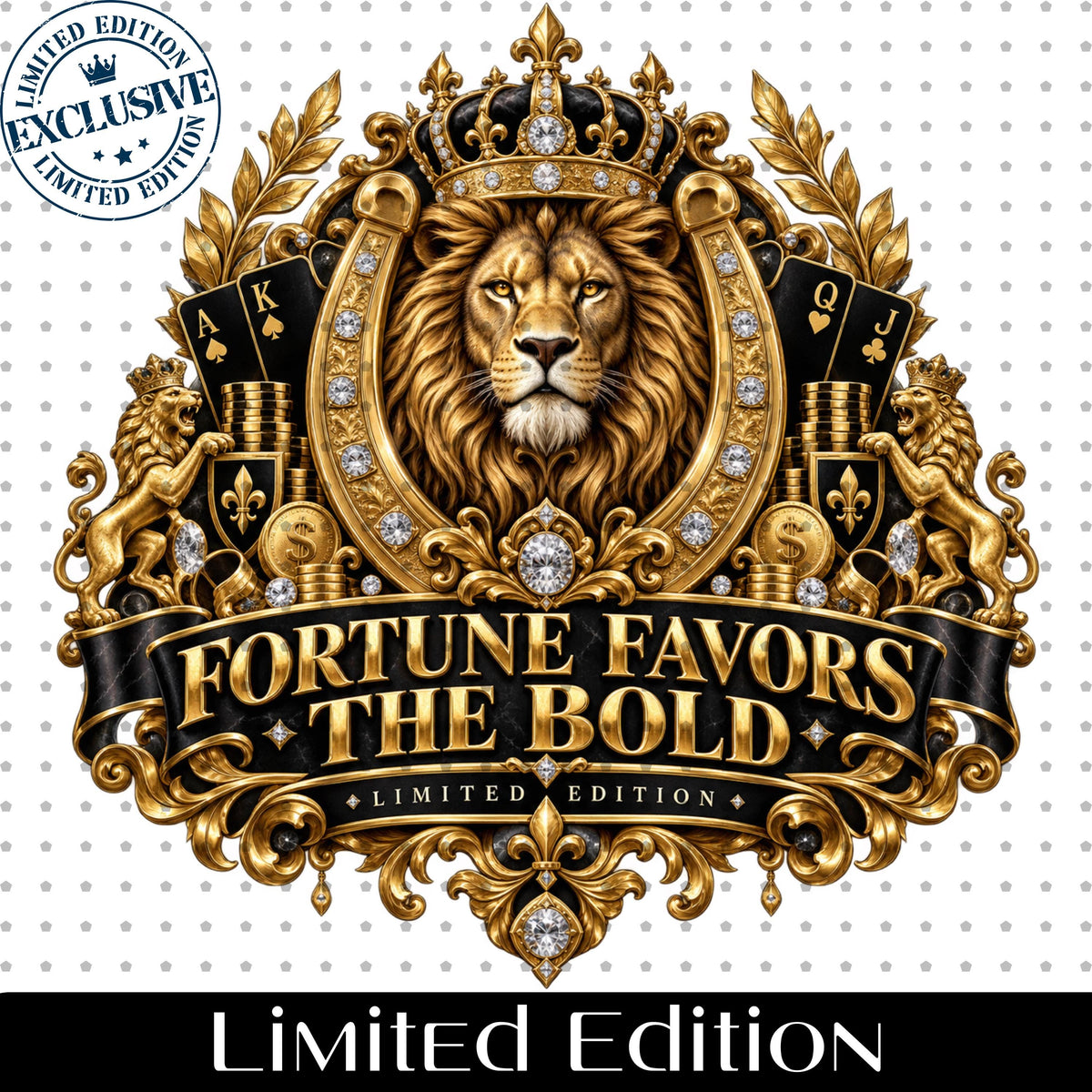 Fortune Favors the Bold lion PNG luxury gold shirt design mockup
