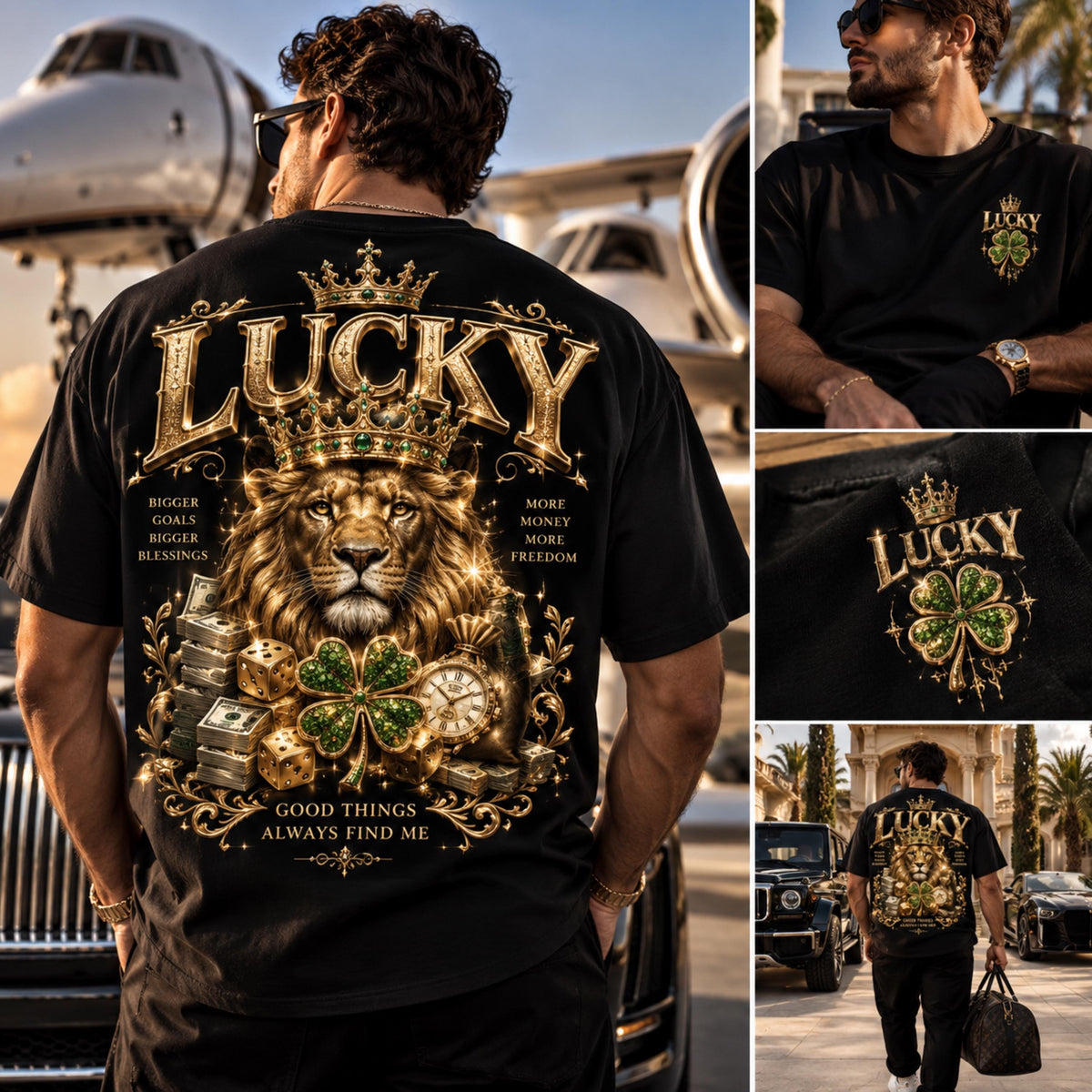 Gold lion lucky clover back print design, mockup 3