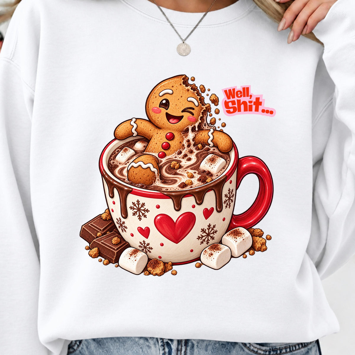 Funny Christmas hot cocoa PNG on black shirt mockup