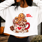 Gingerbread man in hot cocoa mug Christmas PNG on white shirt mockup