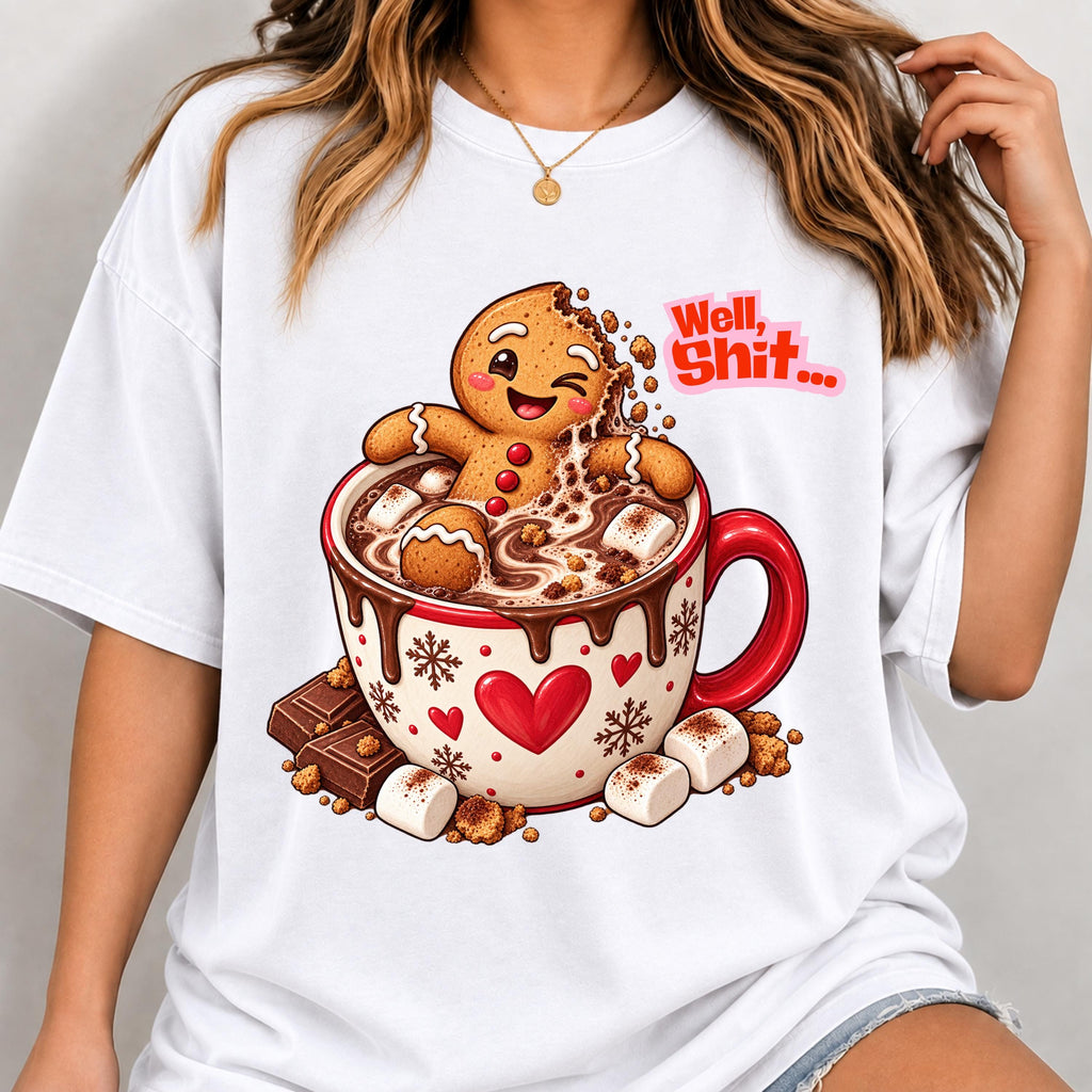 Sarcastic Christmas gingerbread PNG on light blue shirt mockup