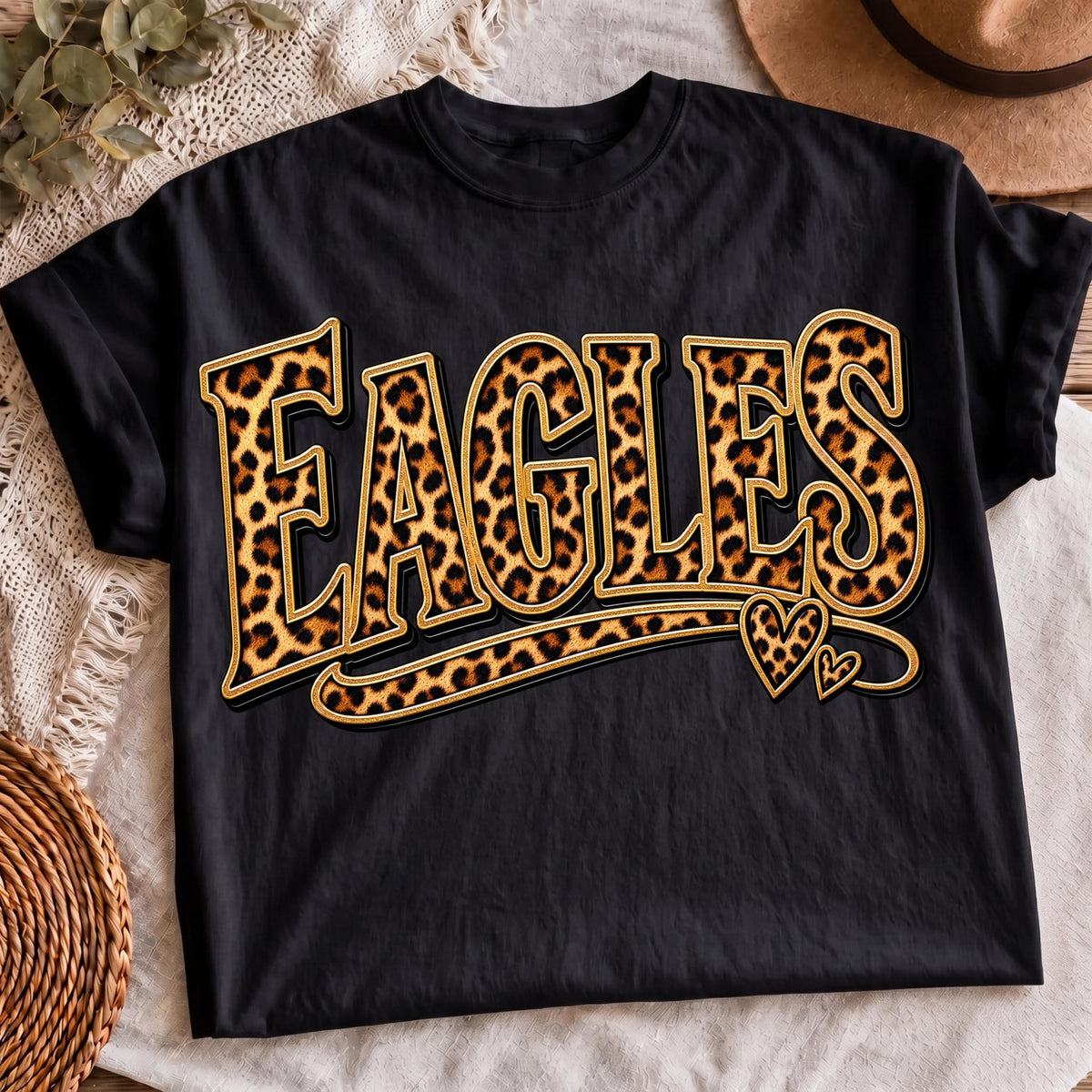 Eagles leopard print PNG gold heart shirt design mockup