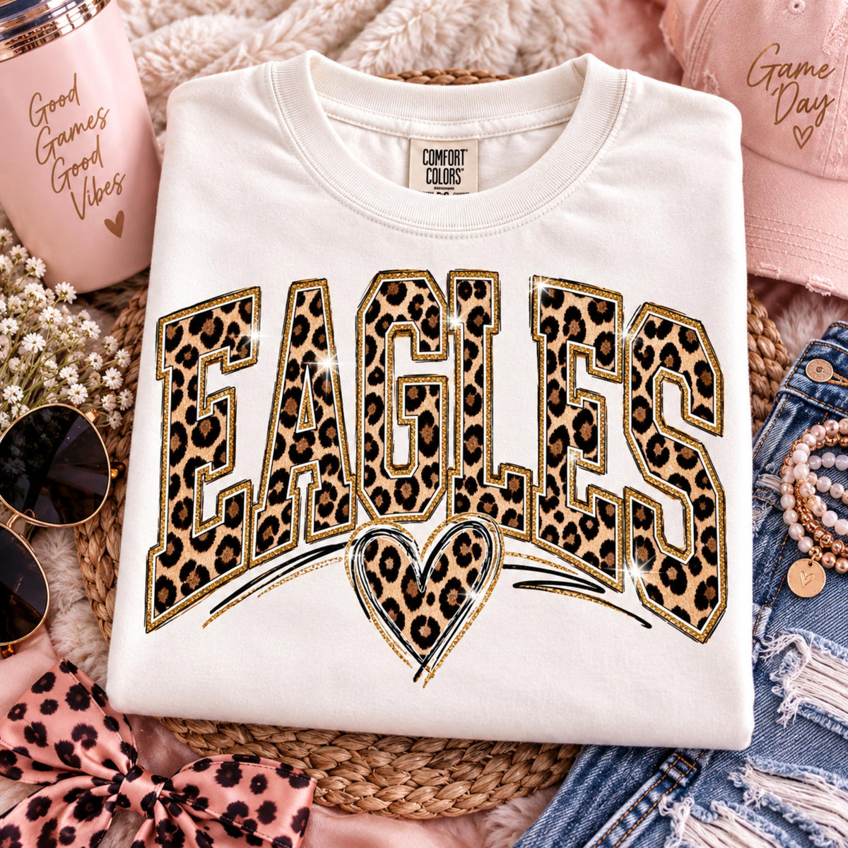 Eagles leopard heart PNG collegiate game day shirt mockup