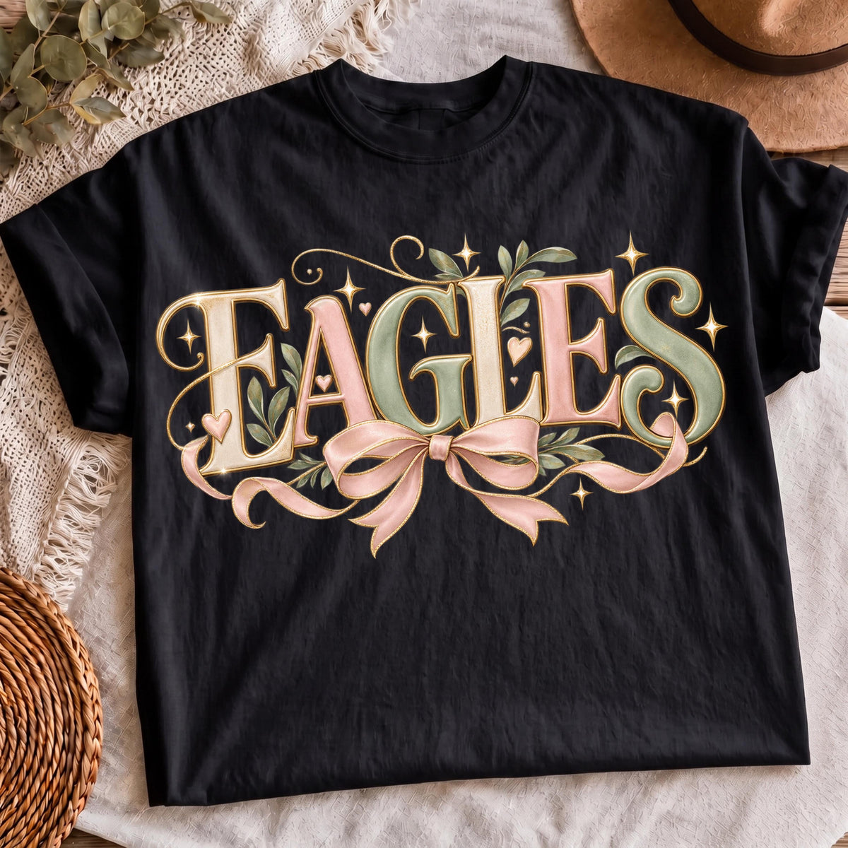Pink and green Eagles school spirit sublimation, mockup 3
