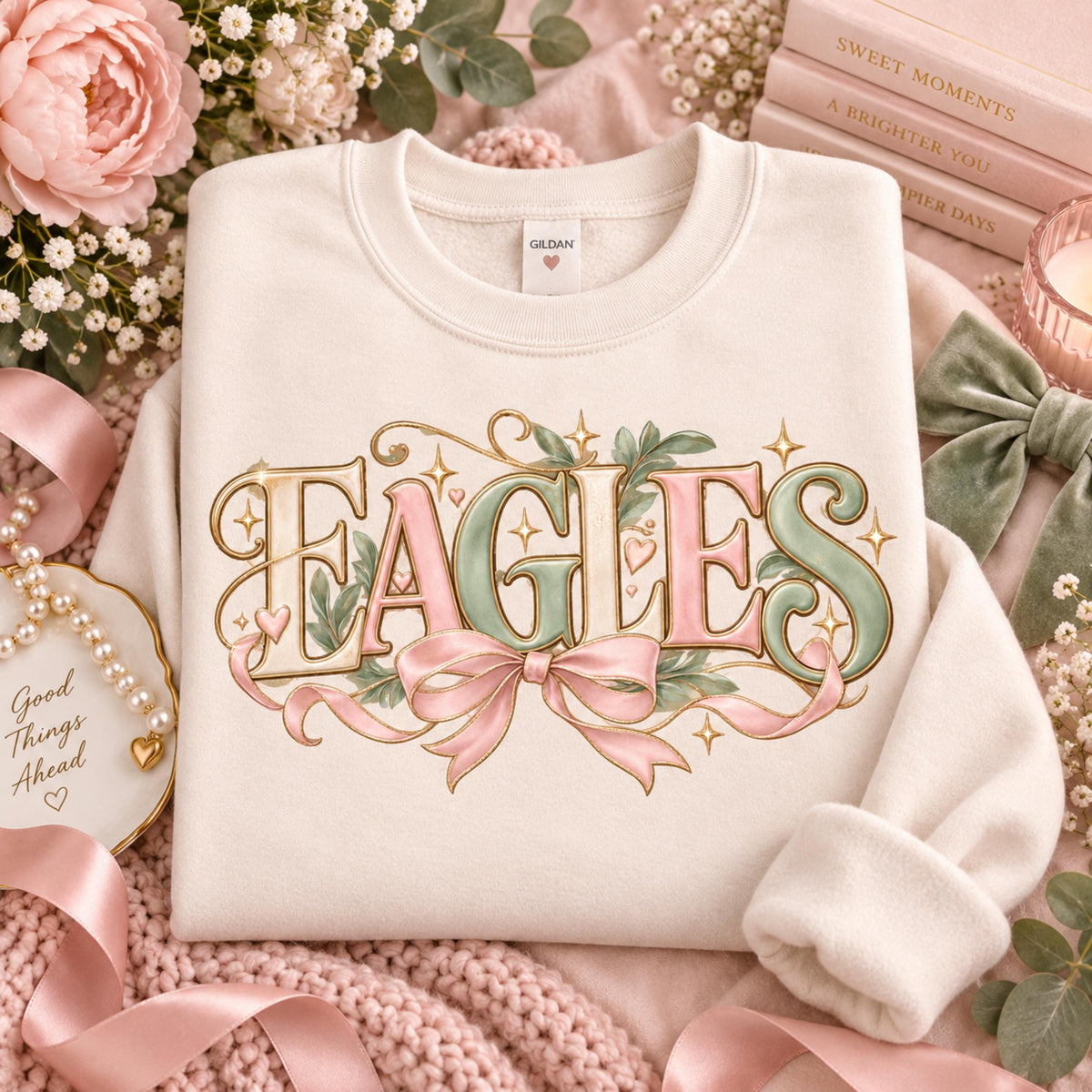 Aesthetic Eagles PNG coquette pink green shirt design mockup