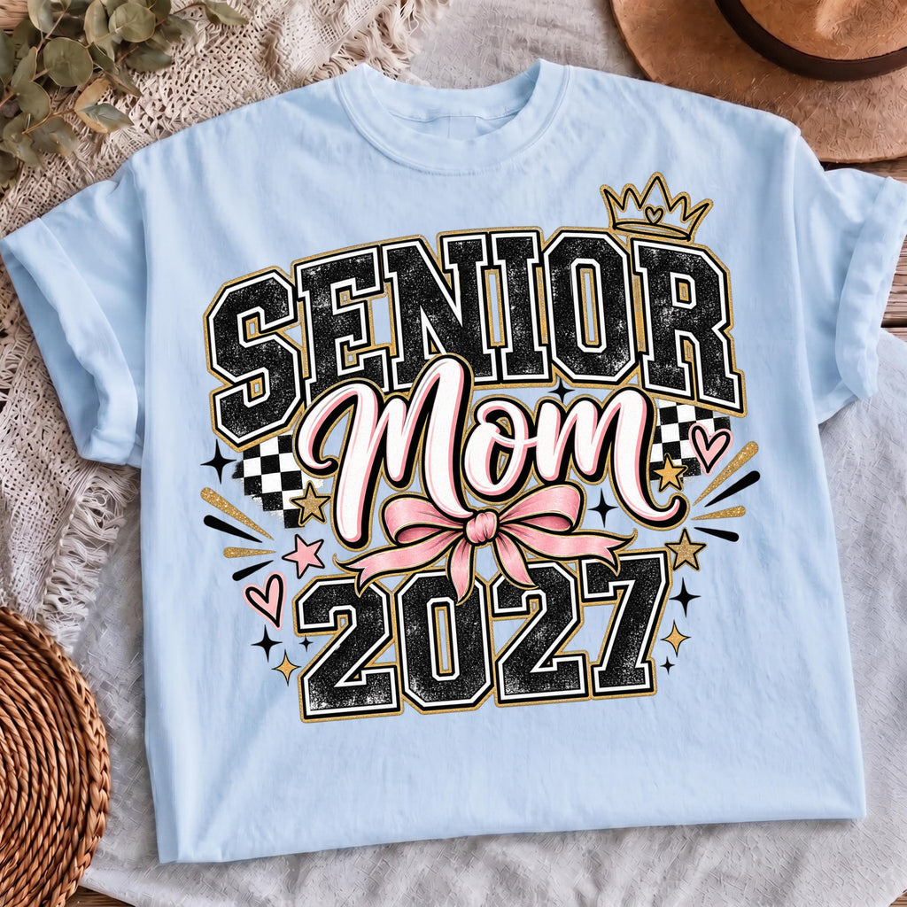 Senior Mom 2027 checkered bow PNG digital download mockup
