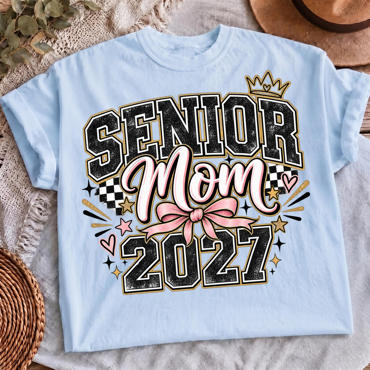 Senior Mom 2027 checkered bow PNG digital download mockup