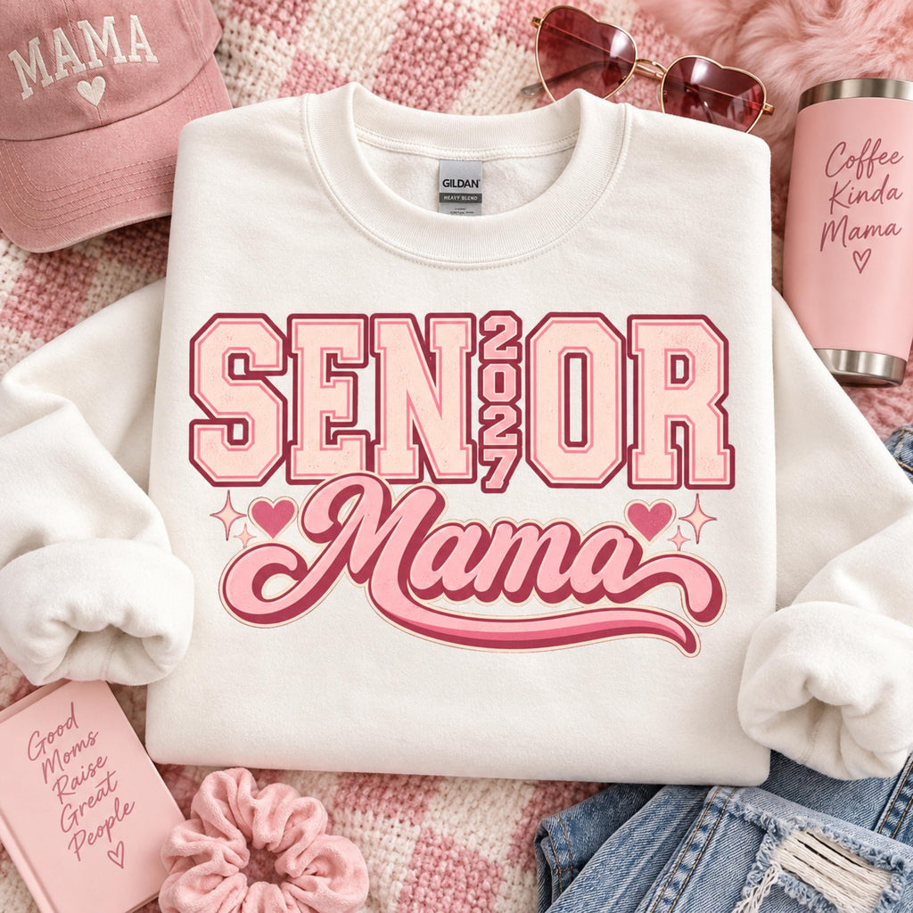 Senior Mama 2027 retro pink PNG design mockup