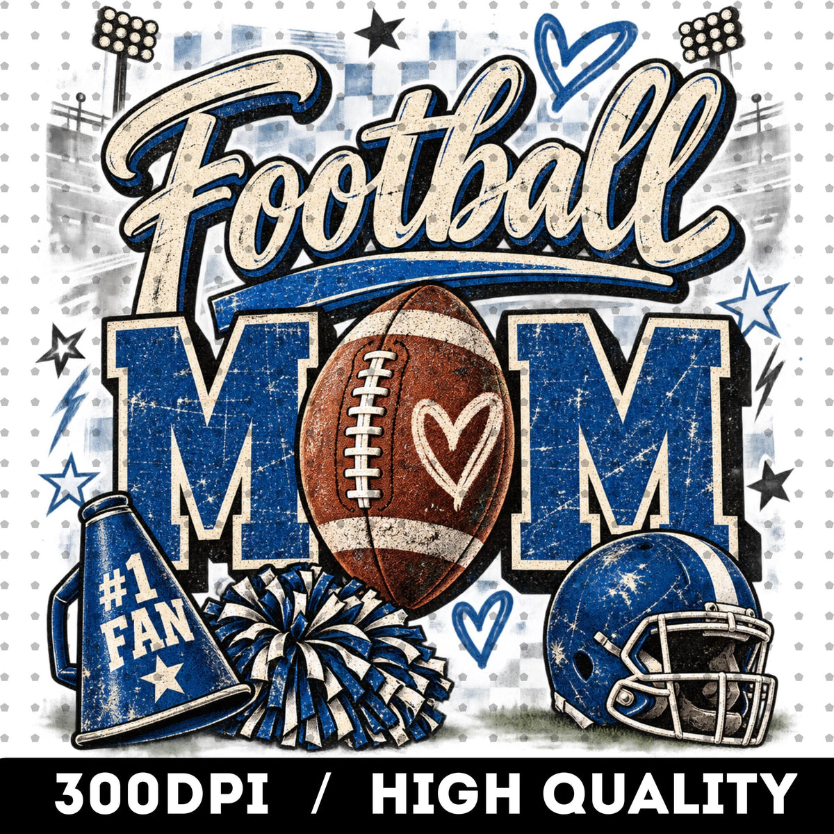 Football Mom PNG retro blue game day shirt design mockup