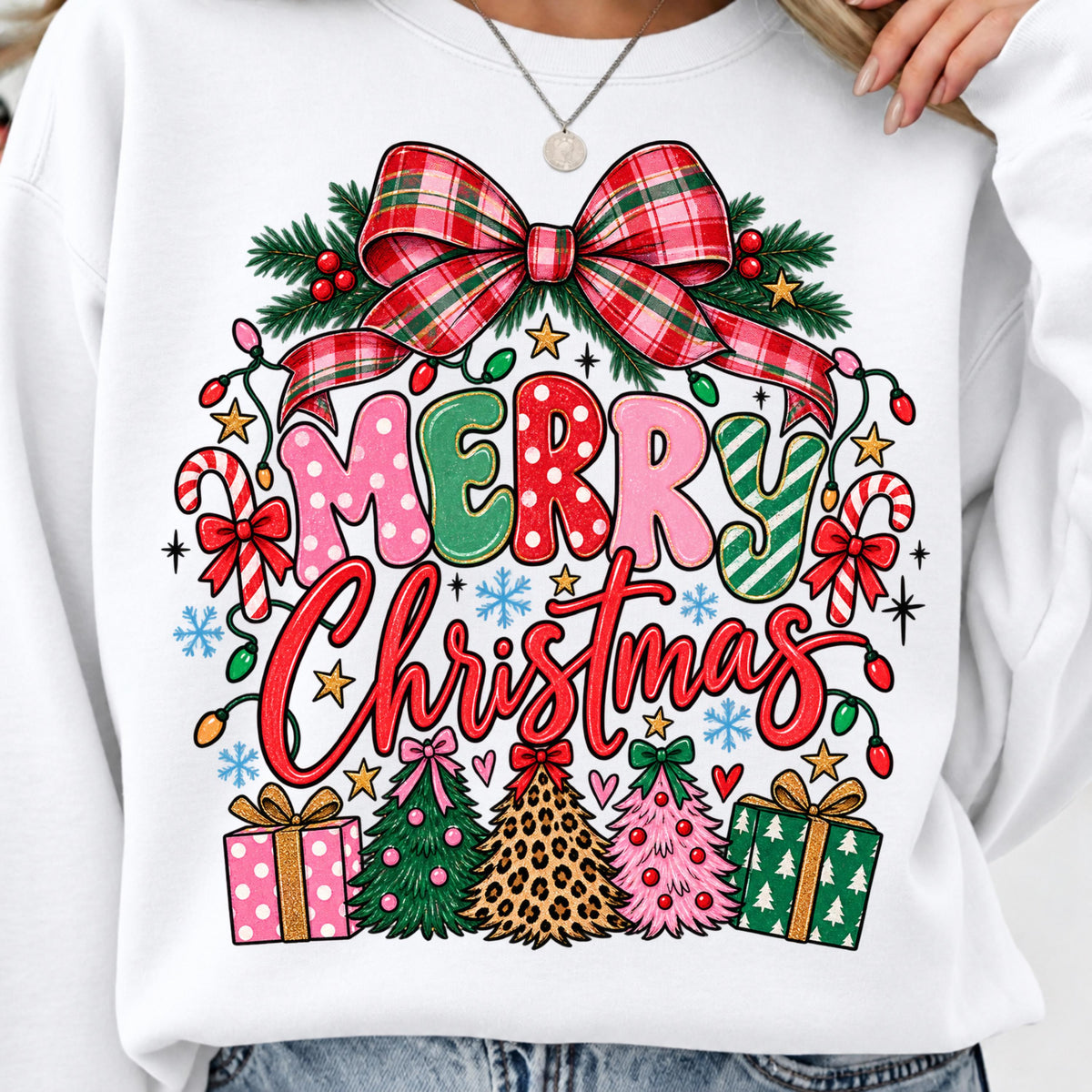Christmas PNG bundle - Retro Merry Christmas plaid bow design